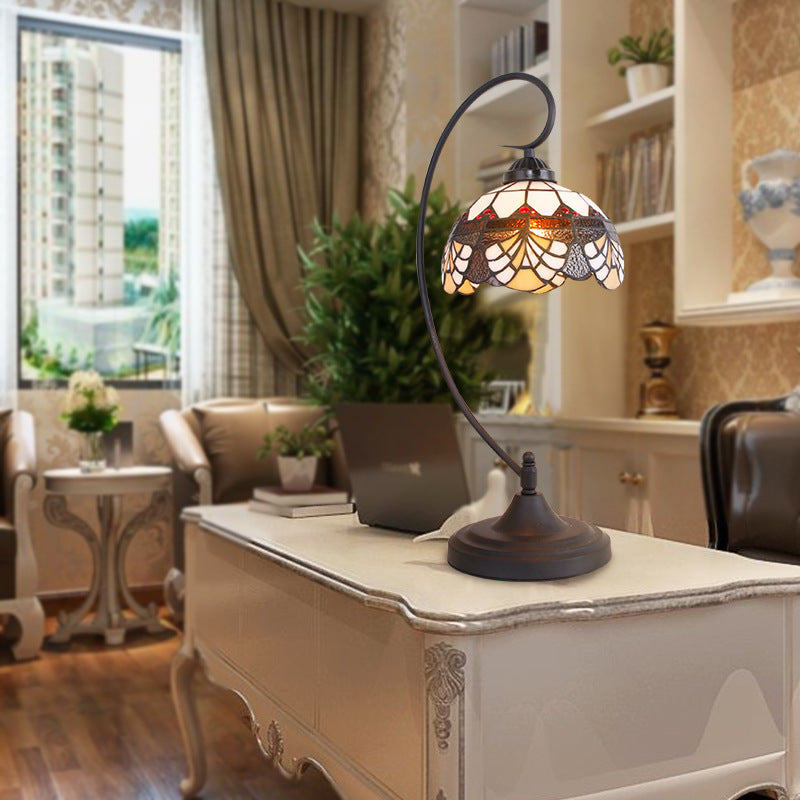 Iron Glass Floral Whelk Table Lamp
