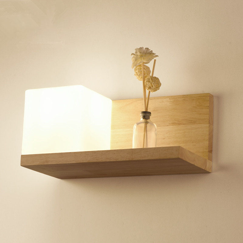 Wood Square Glass Wall Lamp