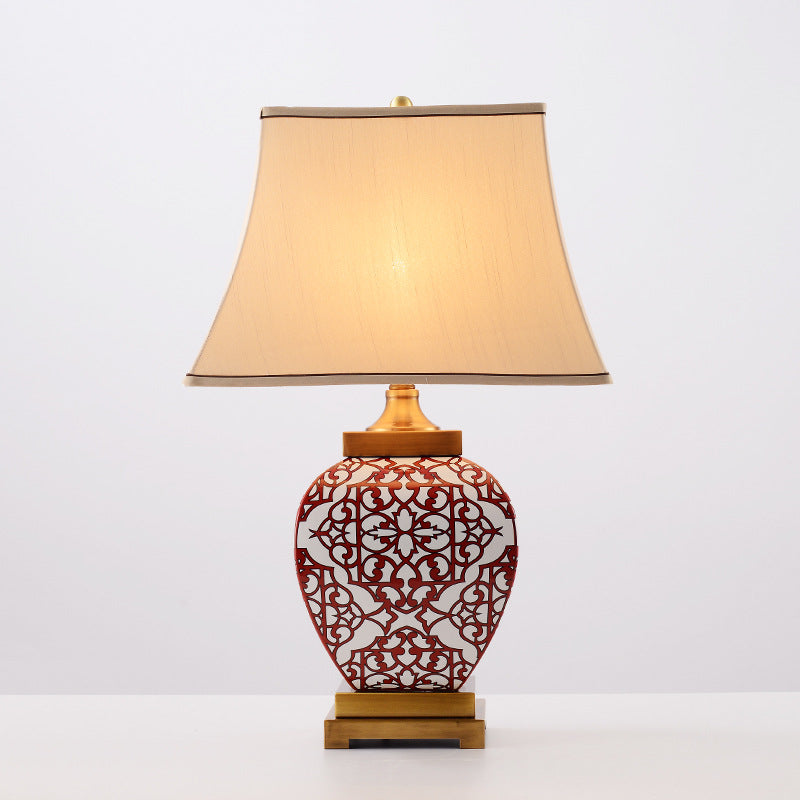 Red Auspicious Ceramic Fabric Table Lamp