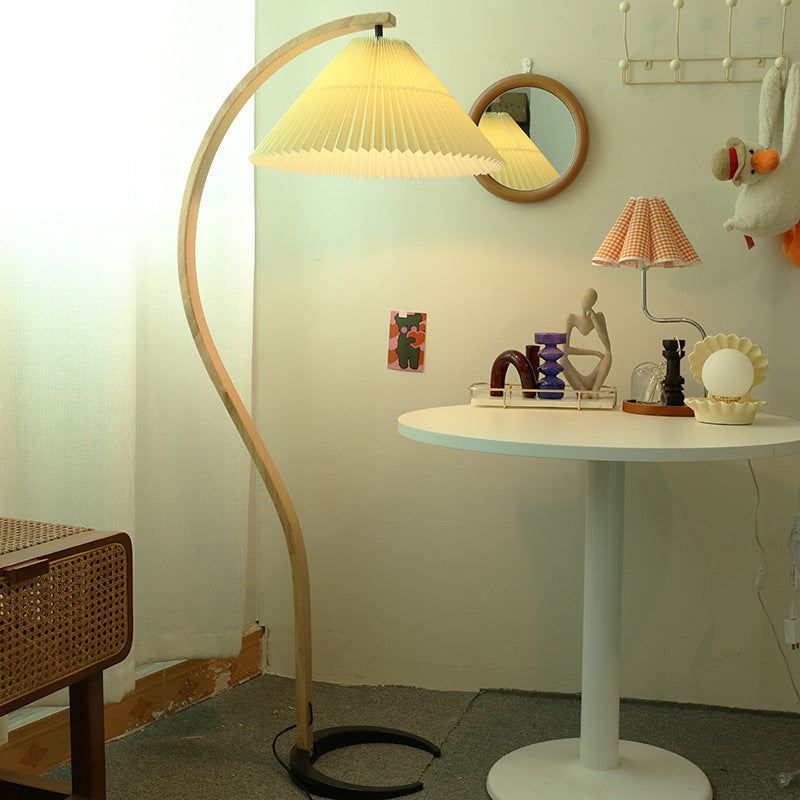 Pleated Cone Fabric Arc Floor Lamp