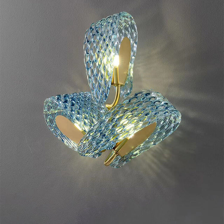 Blue Floral Glass 2/3 2-Light Wall Lamp