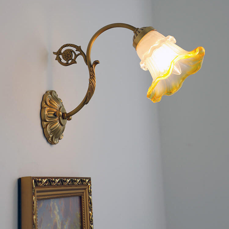 Brass Glass Flower Wall Lamp