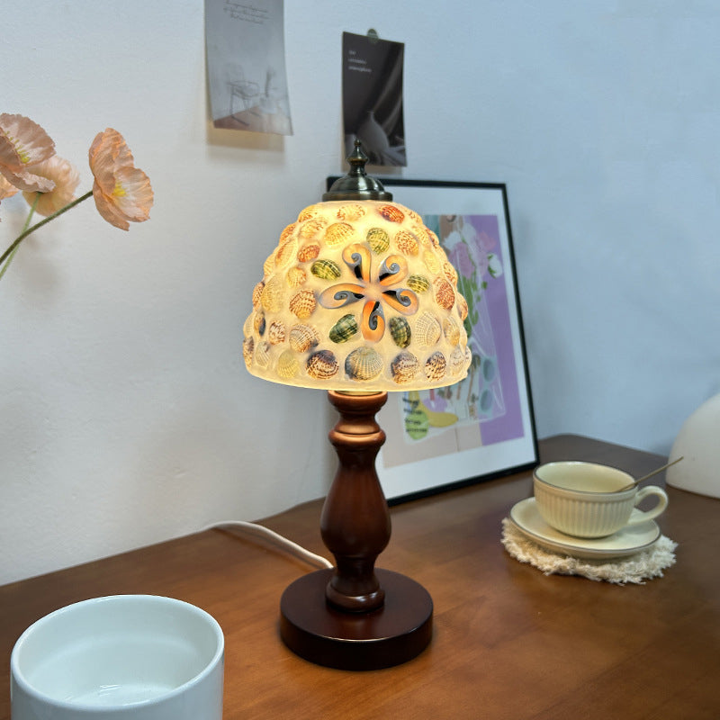Wood Glass Hemispheroid Shell Table Lamp