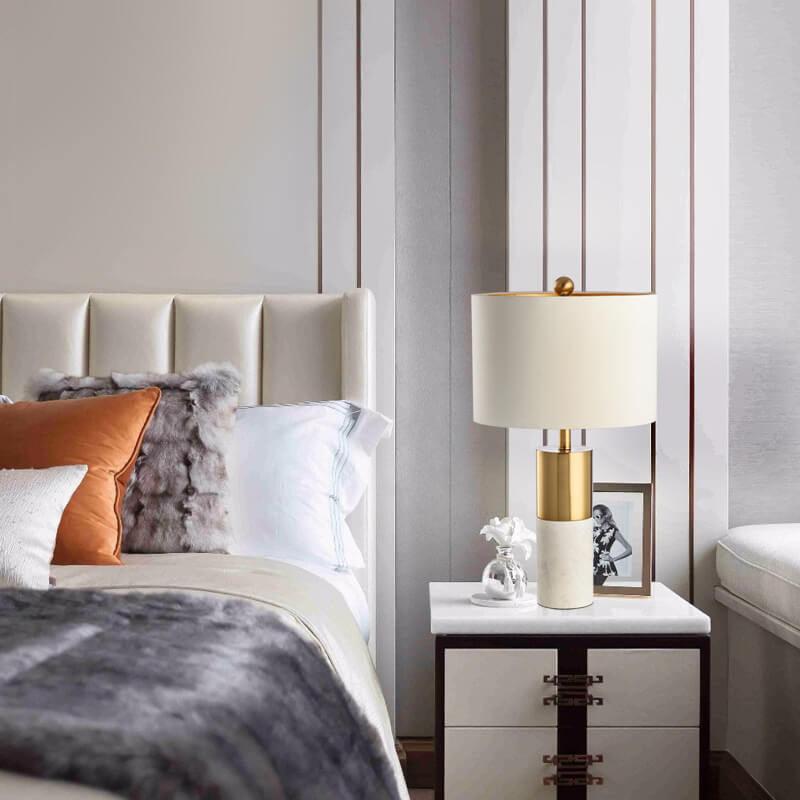 Fabric Marble Column Table Lamp