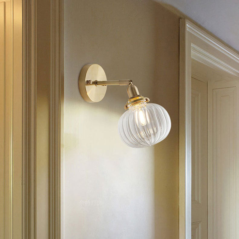 Brass Pumpkin Glass Living Wall Lamp