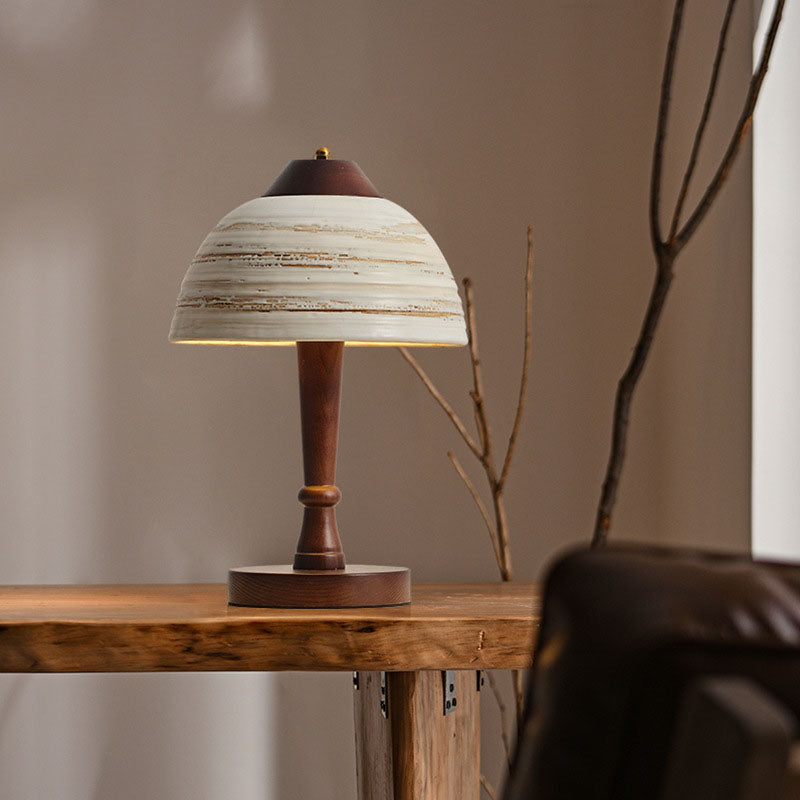 Ceramic Bowl Shape Wood Table Lamp