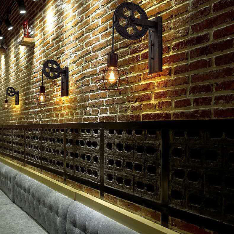 Iron Cage Pulley Liftable Wall Lamp