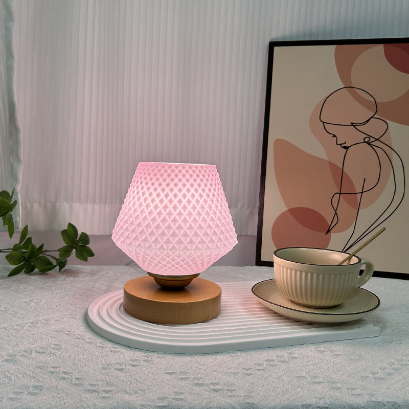 Wood Glass Tapered Ribbed Table Lamp