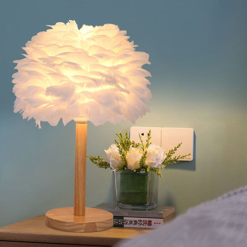 Feather Decorative Solid Wood Table Lamp
