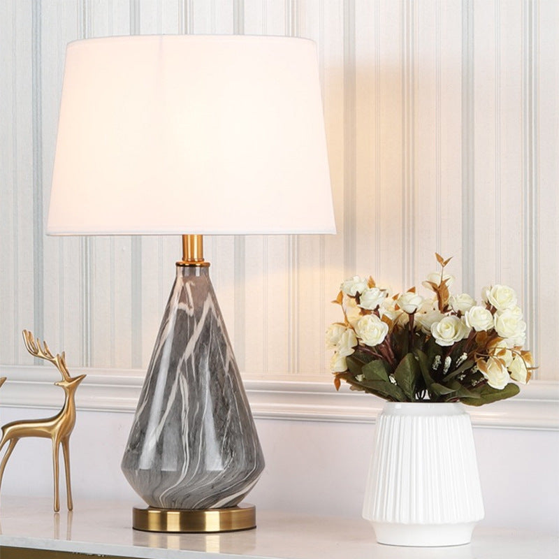 Tapered Ceramics Marble Fabric Table Lamp