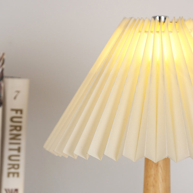 Pleated Fabric Wood Column Table Lamp