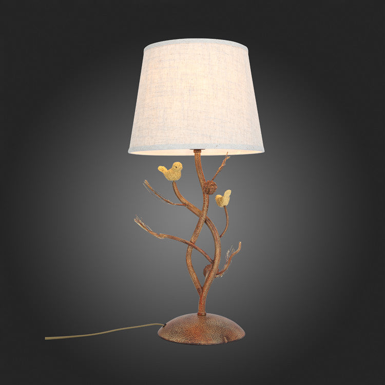 Fabric Pinecone Bird Iron Table Lamp