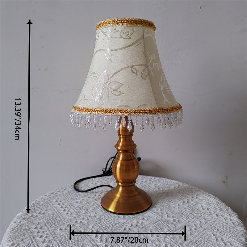 Fabric Metal Flower Cylinder Table Lamp