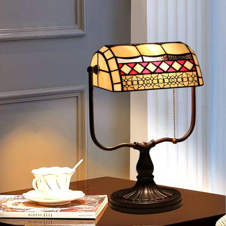 Geometric Stained Glass Bank Table Lamp