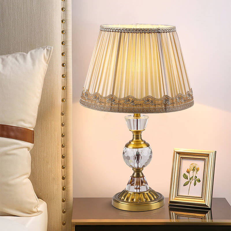 Crystal Pillar Fabric Table Lamp