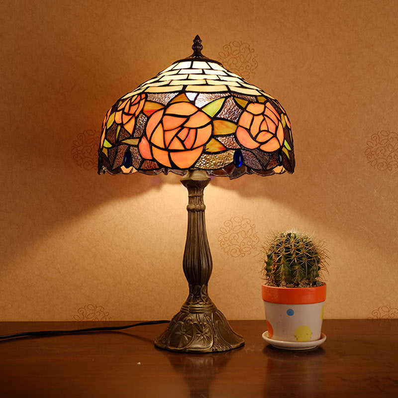 Rose Stained Glass Study Table Lamp
