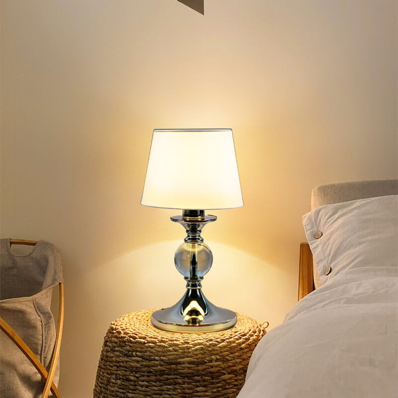 European-style White Fabric Chrome Table Lamp