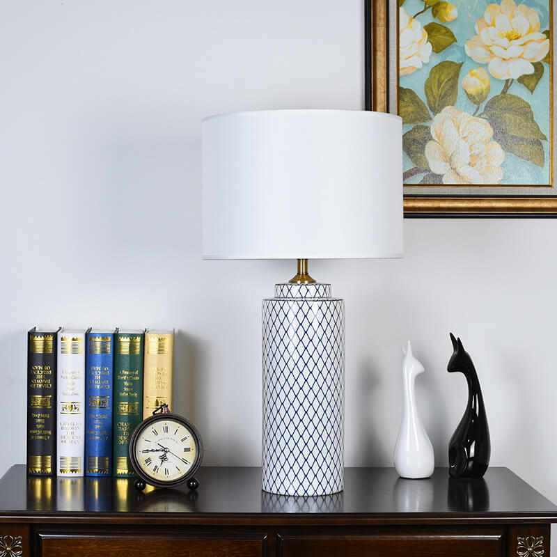 Ceramic Cylinder Fabric Table Lamp