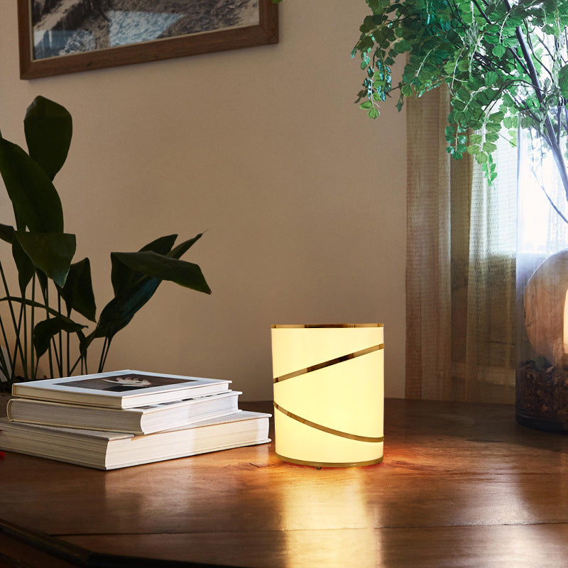 Cylinder Fabric Stainless Steel 3-Light Table Lamp