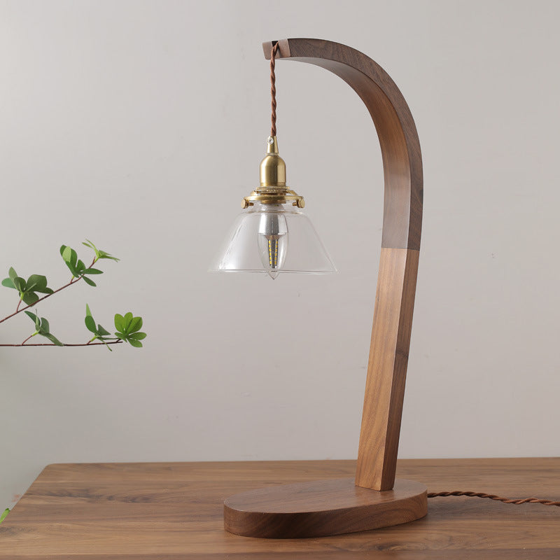 Round Wood Glass Living Table Lamp
