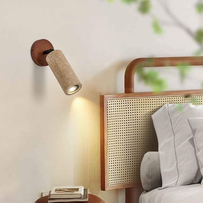 Yellow Travertine Cylindrical Bedroom Wall Lamp
