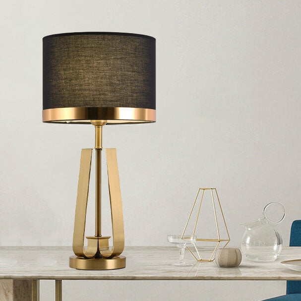Black Fabric Gold Geometric Table Lamp