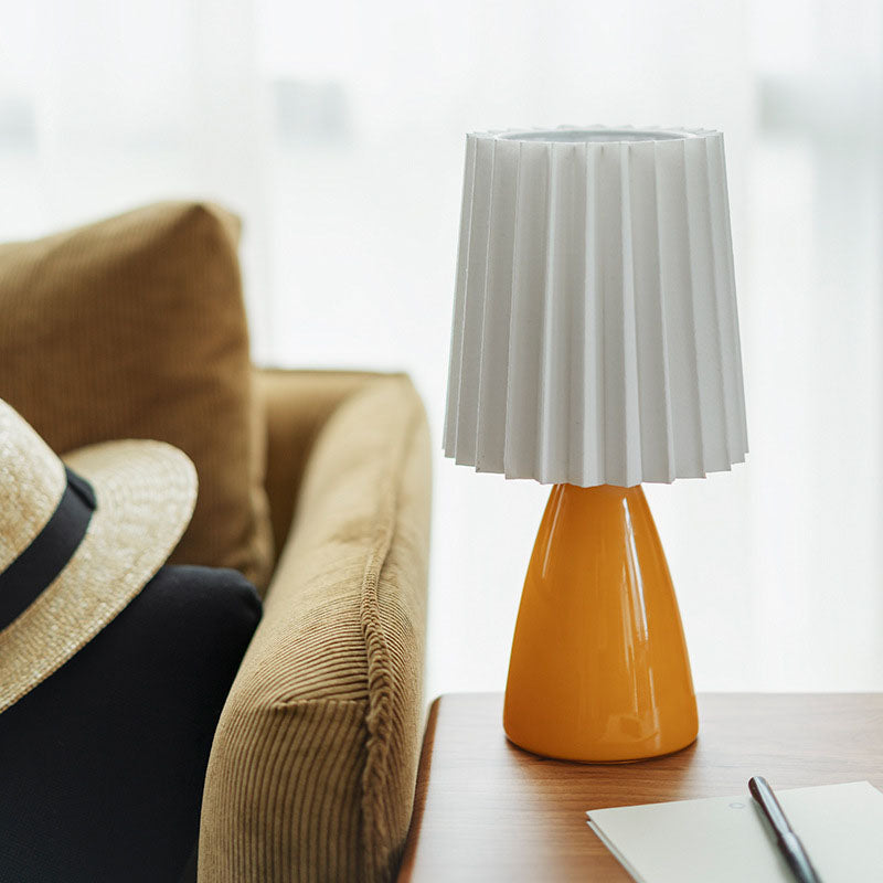 Pleated Fabric Ceramics Bedroom Table Lamp
