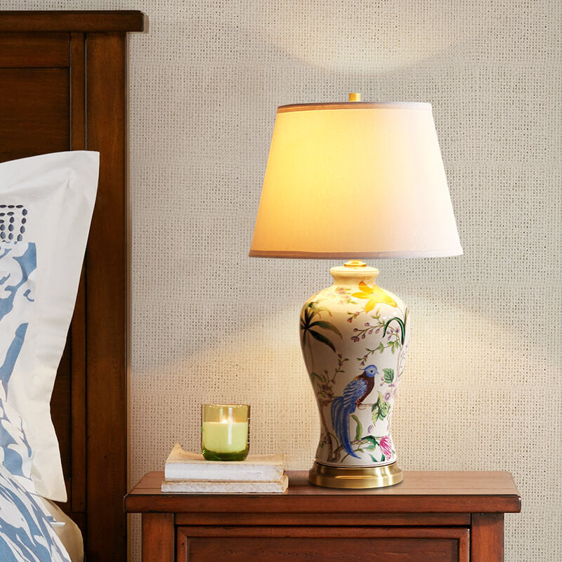Bird Flower Painted Ceramic Table Lamp