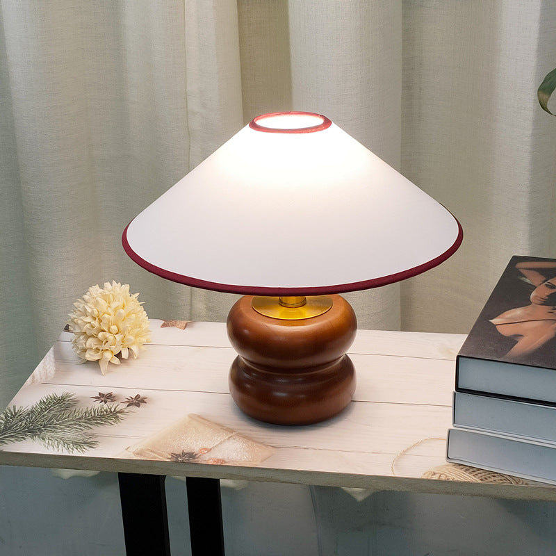 Fabric Cone Solid Walnut Table Lamp