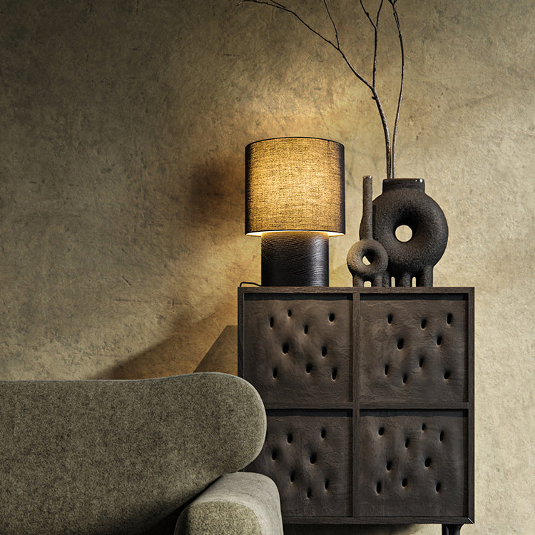 Farmhouse Cylinder Wood Fabric Table Lamp