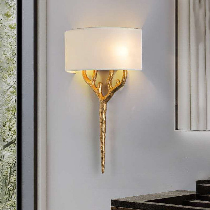 Europe Fabric Brass Branches 2-Light Wall Lamp