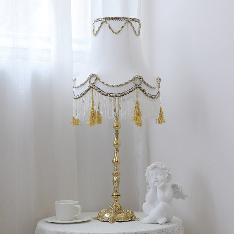 Round Brass Fabric Bedroom Table Lamp