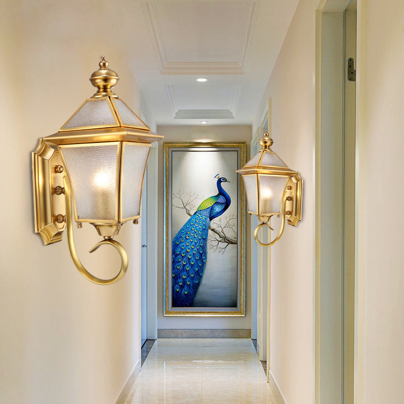Quadrilateral Brass Glass Outdoor Light