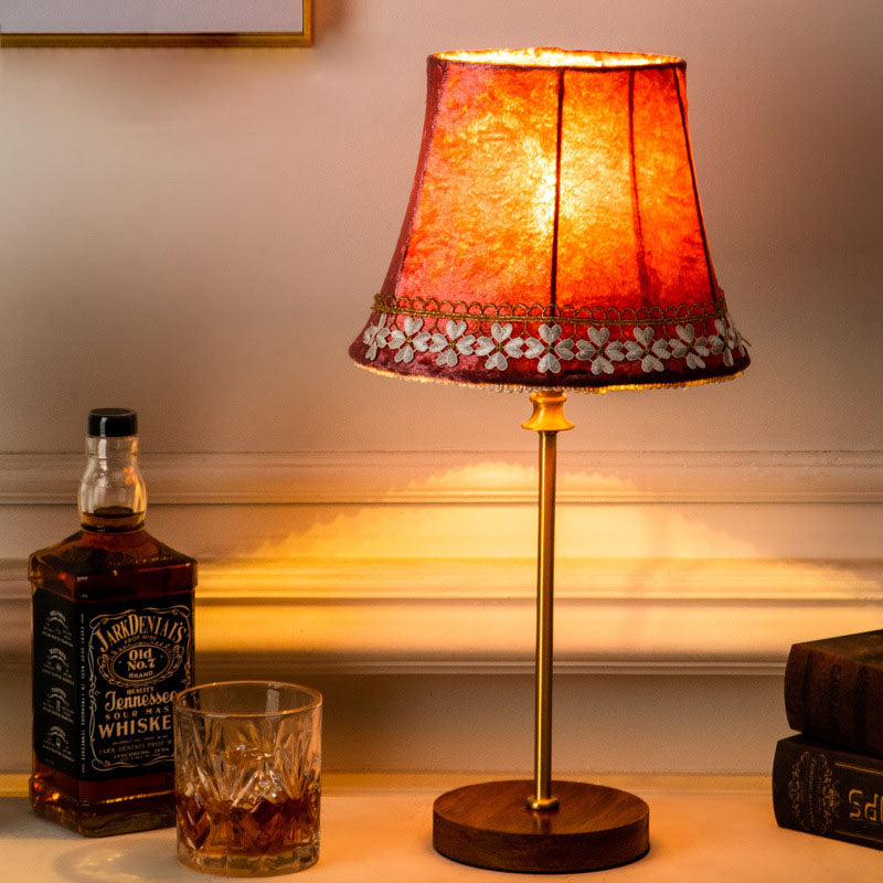 Drum Velvet Copper Wood Table Lamp