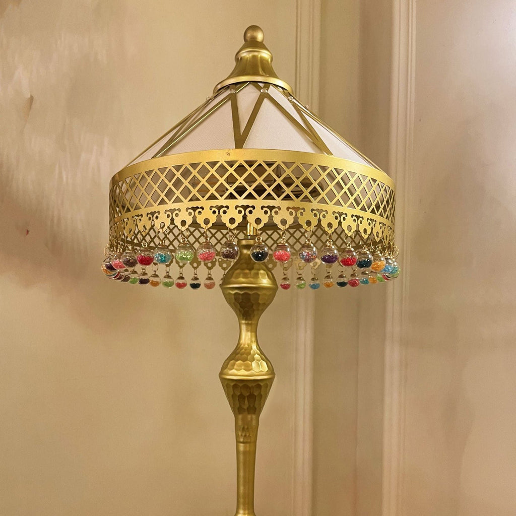 Cone Iron Fabric Crystal 2-Light Table Lamp