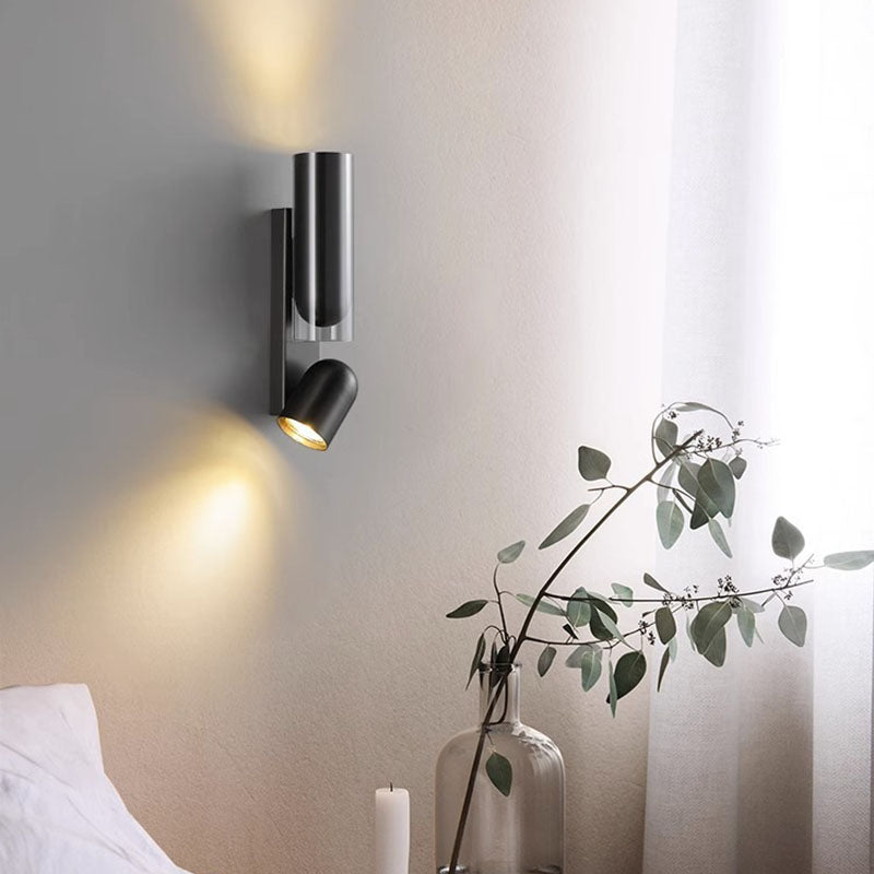 Rotatable Cylinder Metal Glass 2-Light Wall Lamp
