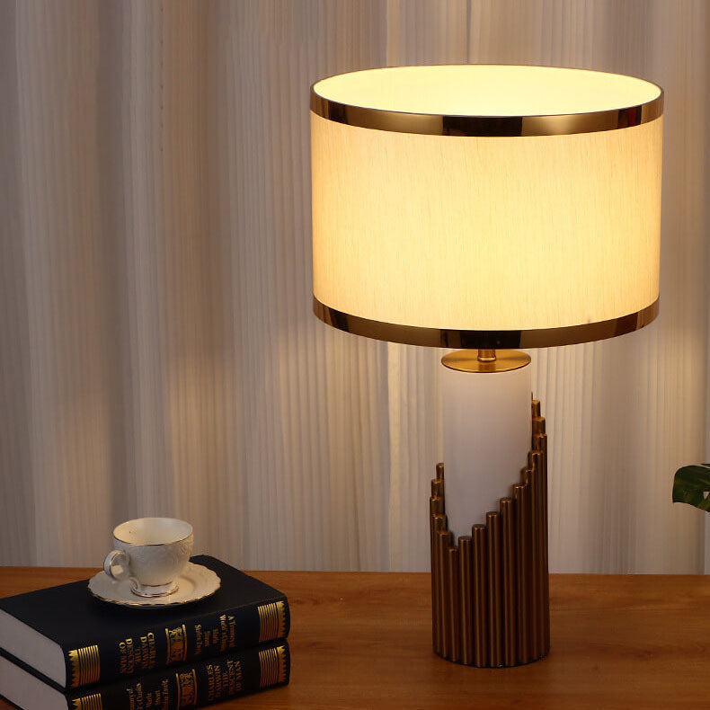 Fabric Lampshade Metal Cylindrical Table Lamp
