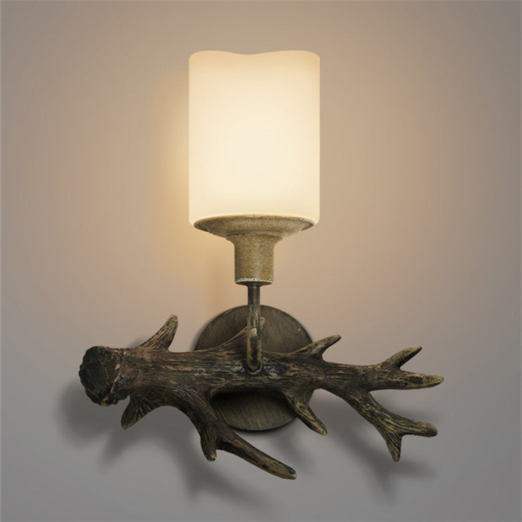 Antler Resin Glass Cylinder Wall Lamp