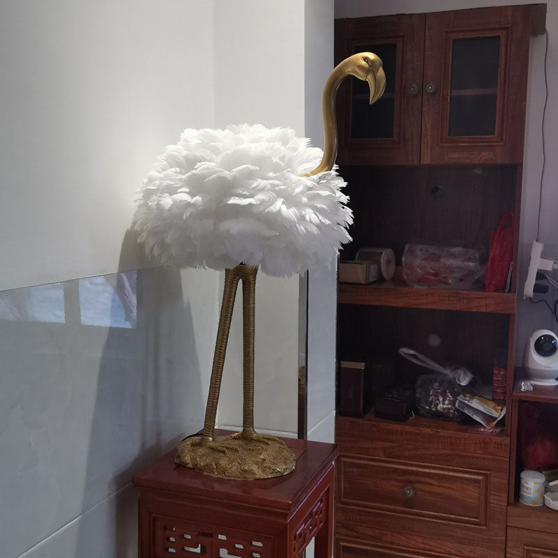 Goose Feather Metal Flamingo Table Lamp