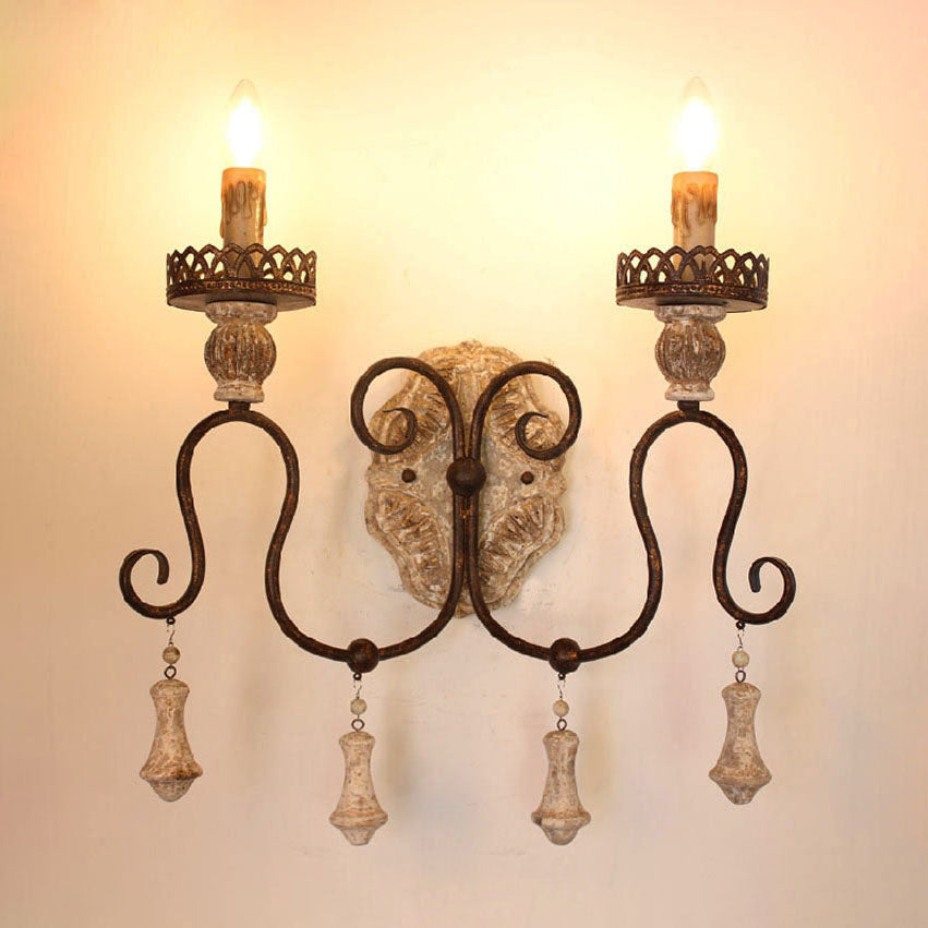 Candle-Holder Wooden Iron 1/2 Wall Lamp