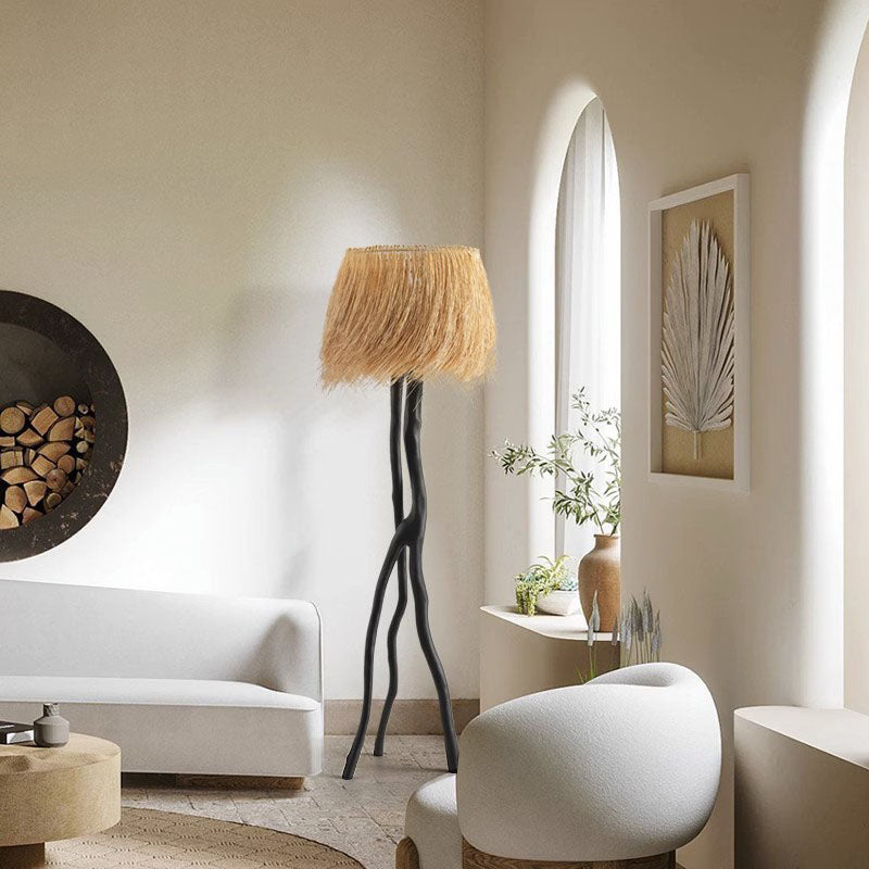 Bamboo Weaving Round Resin Floor Lamp