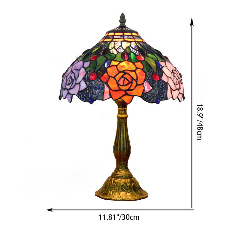Stained Glass Rose Aluminum Table Lamp
