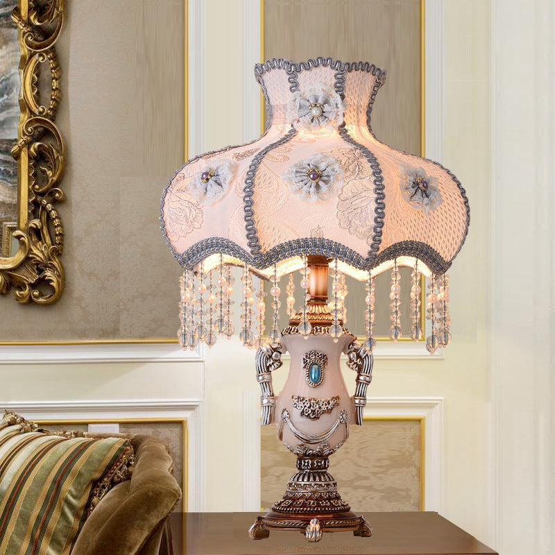 Round Floral Beaded Resin Table Lamp