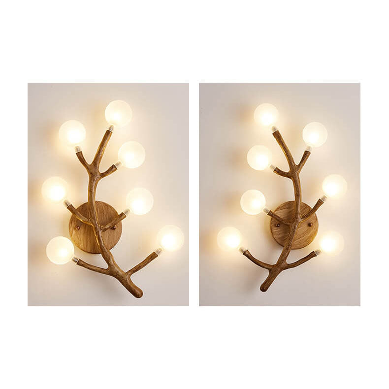 Resin Tree Fork Glass 7-Light Wall Lamp