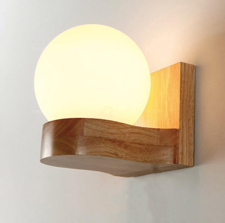 Solid Wood Ball 1/2 Wall Lamp