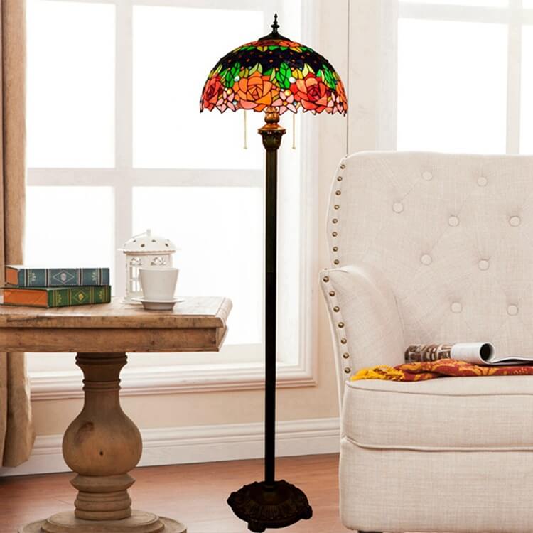 Tiffany Vintage Roses Stained 2-Light Floor Lamp