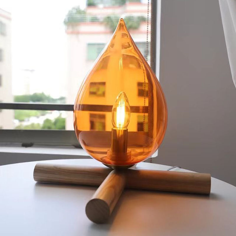 Fire Wood Glass Living Table Lamp
