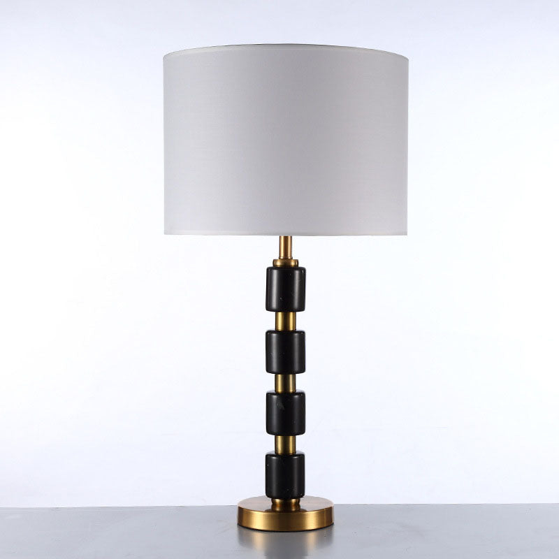 Cylinder Fabric Iron Marble Table Lamp