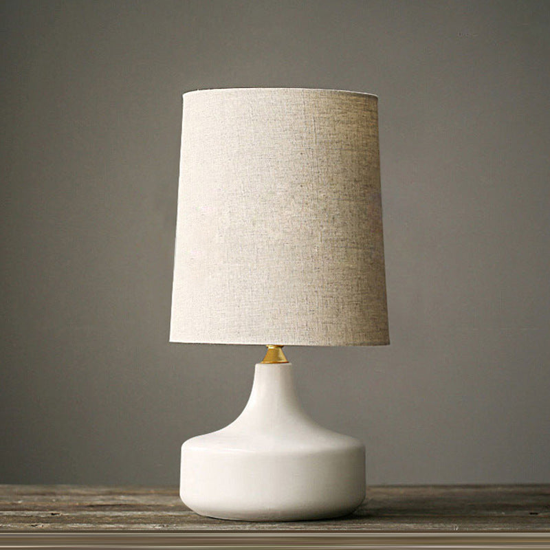 Fabric Round Ceramic Jar Table Lamp