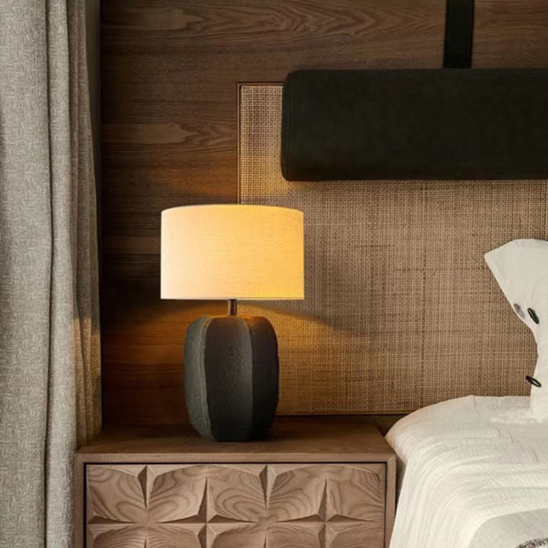 Round Cylinder Ceramic Fabric Table Lamp